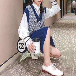 Set: Buttoned Knit Vest + Midi Skirt
