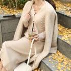 Ribbed Button Midi Knit Dress/ Open-front Long Cardigan