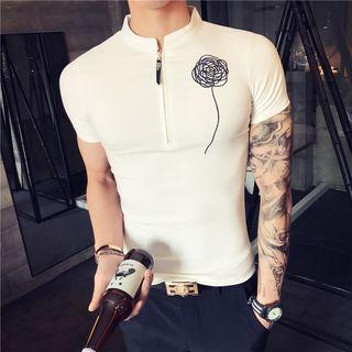 Mandarin Collar Half-zip Short-sleeve T-shirt