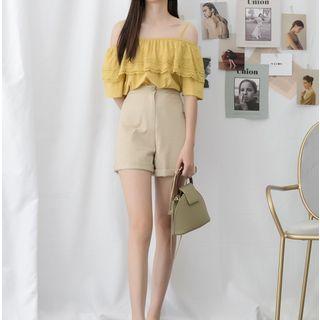 Off Shoulder Short Sleeve Blouse Yellow - One Size