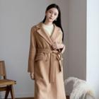 Double-breasted Tailored Coat With Sash Beige - One Size