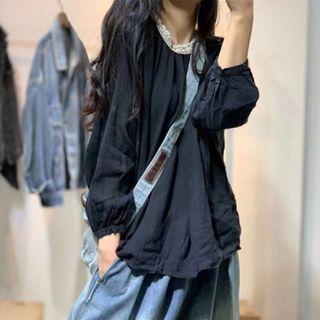 Linen Lace Trim Blouse