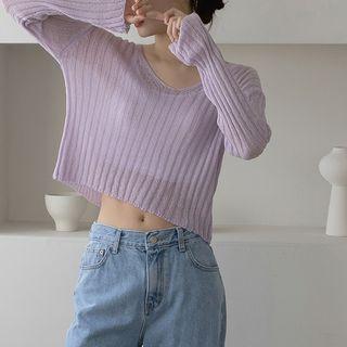 V-neck Ribbed Knit Crop Top