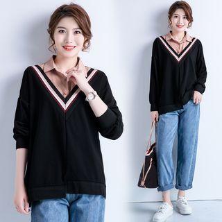Plain Mock Two-piece Panel Sweatshirt