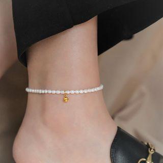 Alloy Pendant Freshwater Pearl Anklet Gold & White - One Size