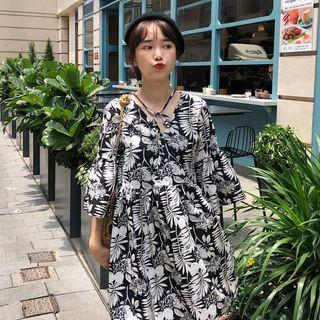 Floral Short-sleeve Loose-fit Dress