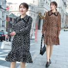 Contrast Trim Leopard Printed Dress