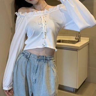 Off Shoulder Lace-up Knit Top