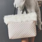 Furry Trim Faux Leather Tote Bag