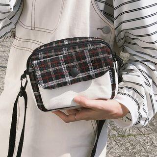 Plaid Panel Canvas Crossbody Bag