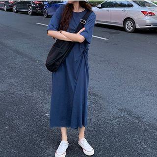 Knot Waist Short Sleeve Midi T-shirt Dress