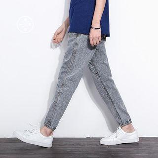 Washed Gather-cuff Jeans