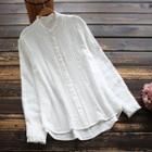 Long-sleeve Dotted Frill Trim Stand Collar Shirt Off-white - One Size