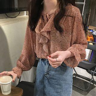 Long-sleeve Floral Ruffle Shirt