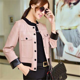 Faux Leather Buttoned Jacket
