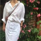 Long-sleeve Drawcord-waist A-line Midi Shirtdress White - One Size