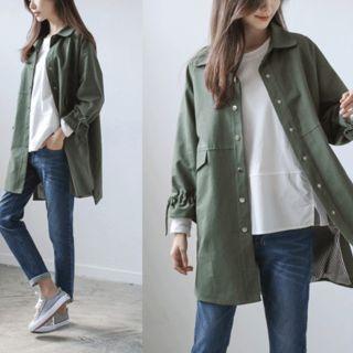 3/4-sleeve Snap-button Cotton Coat
