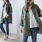 3/4-sleeve Snap-button Cotton Coat