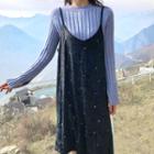 Star Embroidered Velvet Strappy Dress
