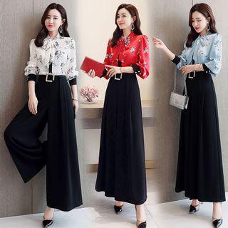 Floral Print Shirt / A-line Maxi Skirt / Dress Pants / Set