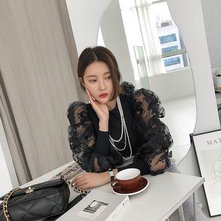 See-through Lace-sleeve Top
