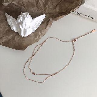 925 Sterling Silver Bead Necklace L215 - 2 Layer - Bead - Rose Gold - One Size