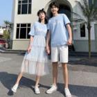 Couple Matching Lettering T-shirt / Tiered Dress / Shorts / Set