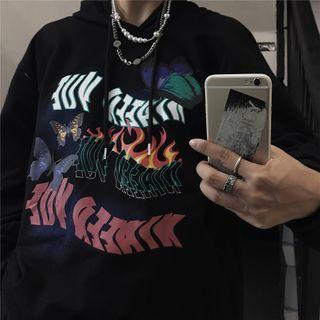 Butterfly And Letter Print Hooded Pullover