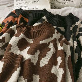 Leopard-print Loose-fit Cropped Sweater