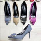 Pointy Toe Square Buckled Pumps