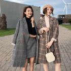 Plaid Double-breasted Coat / A-line Skirt / Set
