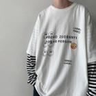 Long-sleeve Striped Panel Printed T-shirt