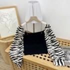 Zebra Print Panel Chain Strap Knit Top Black & White - One Size
