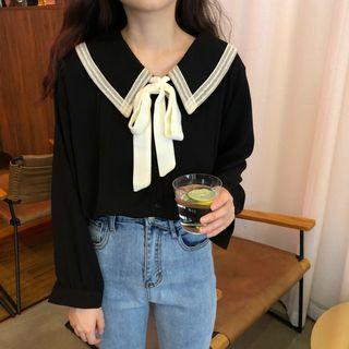 Contrast-trim Bow-accent Blouse