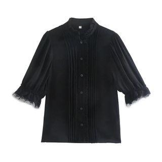 Stand Collar Mesh Panel Blouse