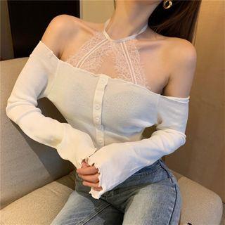 Cold-shoulder Lace Strap Knit Top
