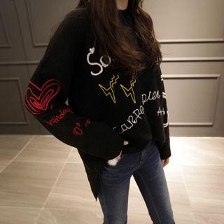 Lettering Embroidered Sweater