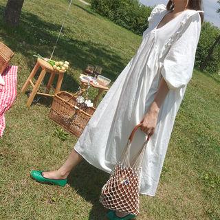 V-neck Frilled-detail A-line Dress