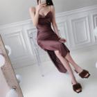 Drape-front Satin Pinafore Dress