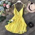 Tie-waist Ruffle-hem Sleeveless Dress