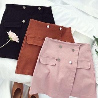 Asymmetric Double-breasted High-waist Skirt