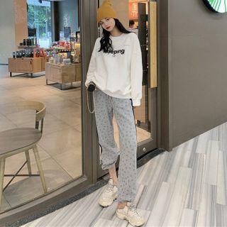Loose-fit Printed Pullover / Brushed Smiley-face Drawstring Harem Pants