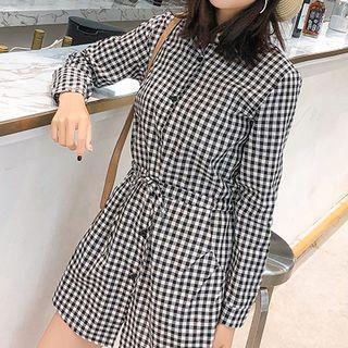 Plaid Drawstring Shirt Dress