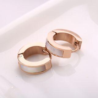 Shell / Rhinestone / Faux Cat Eye Stone Stainless Steel Hoop Earring
