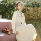 Flared-cuff Midi A-line Chiffon Dress