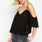 Spaghetti-strap Off-shoulder Chiffon Blouse