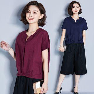 Notch Neck Short-sleeve Top