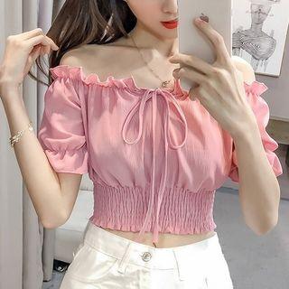 Plain Off Shoulder Short Sleeve Cropped Blouse