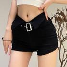 Low Rise Buckled Denim Shorts