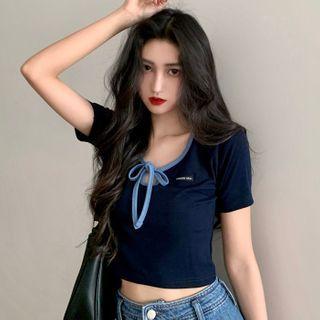 Cropped T-shirt Navy Blue - One Size